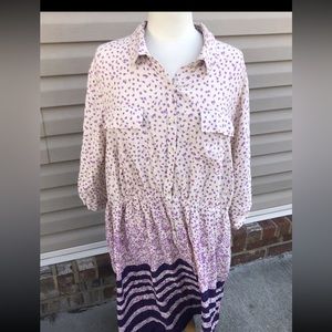Pure Energy Womens plus dress purple floral button front size 3 collared.